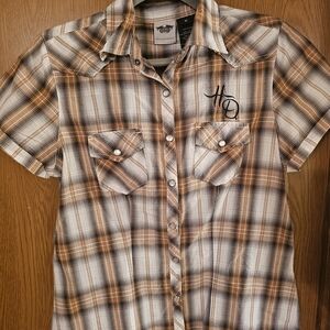 Harley-Davidson Brown and White Checkered Shirt